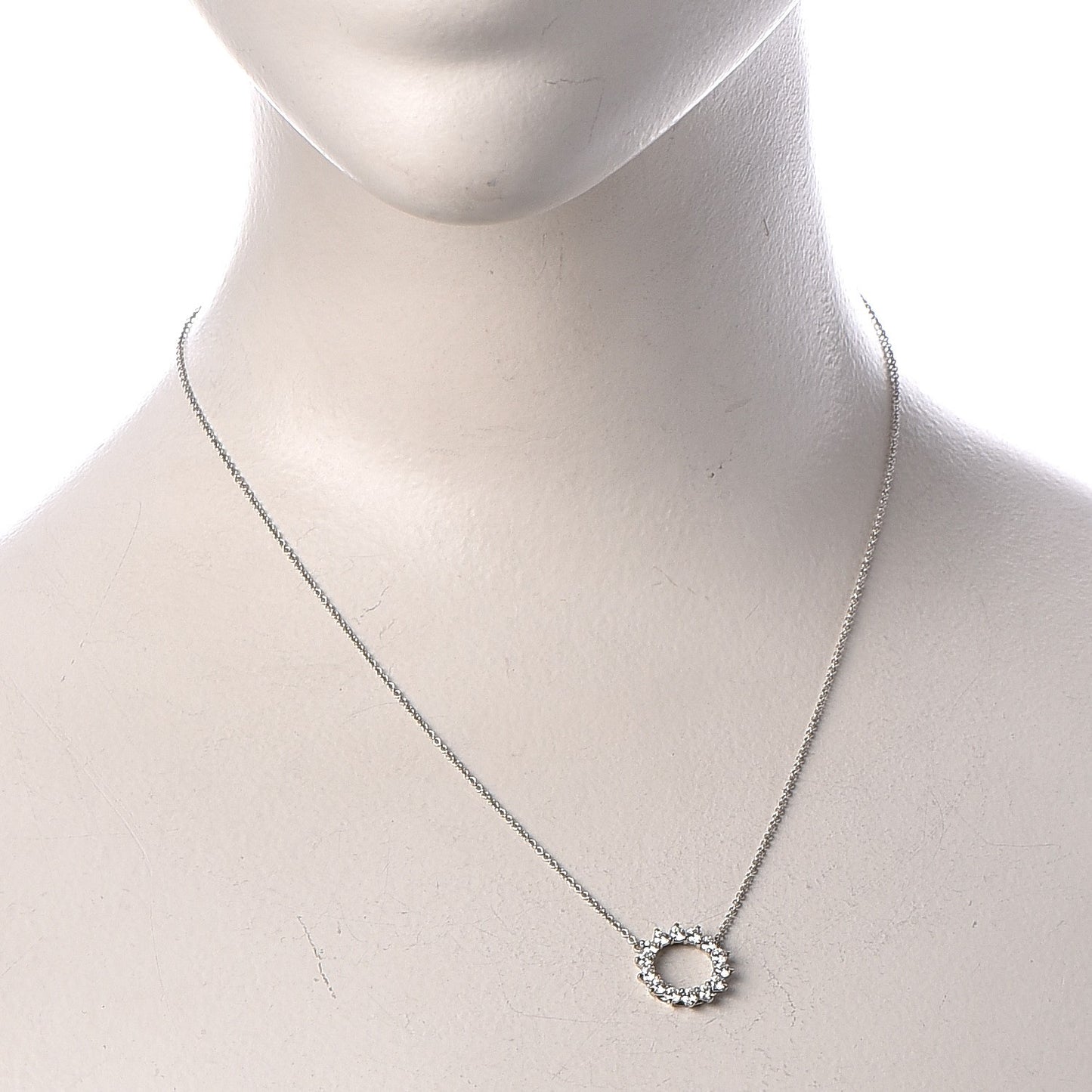 Platinum Diamond Small Open Circle Pendant Necklace