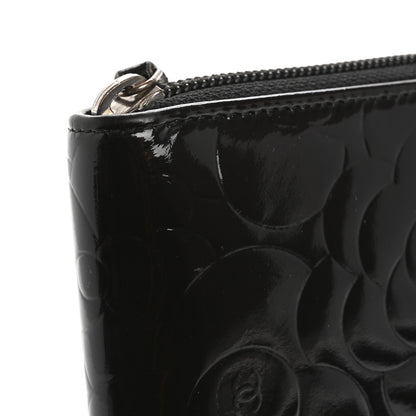 Chanel Patent Camellia Embossed Large Zip Around Gusset Wallet Black 12 of 14