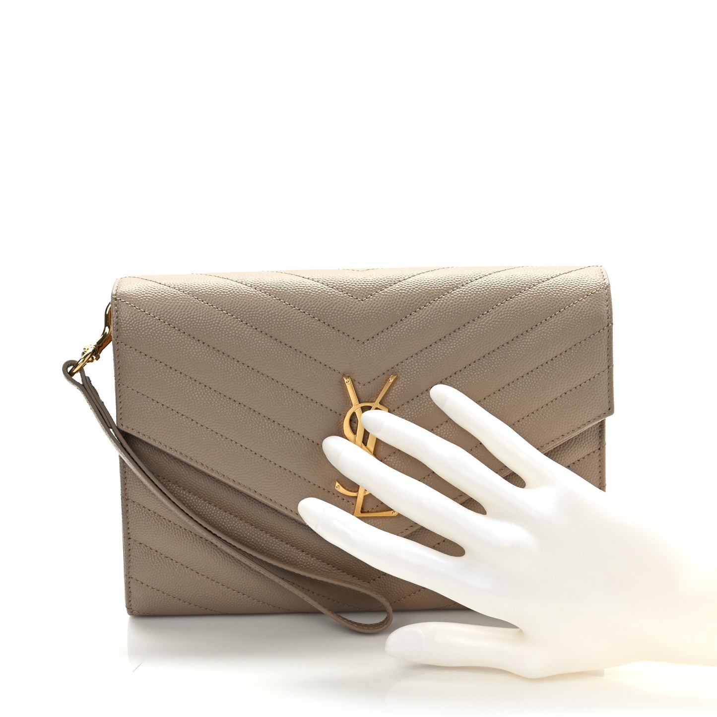 Grain De Poudre Matelasse Chevron Monogram Envelope Clutch Dark Beige