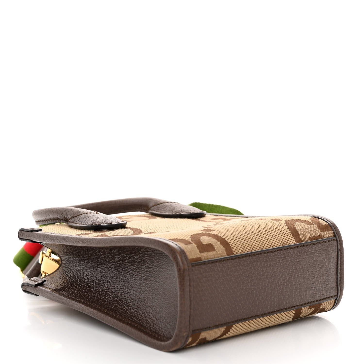 Gucci Monogram Jumbo GG Textured Dollar Calfskin Web Mini Vertical Tote Camel Ebony New Acero 4 of 13