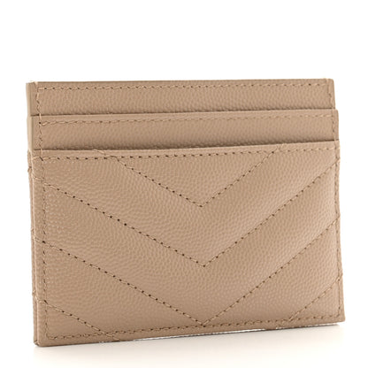 Saint Laurent Grain De Poudre Matelasse Chevron Monogram Credit Card Case Dark Beige 3 of 7
