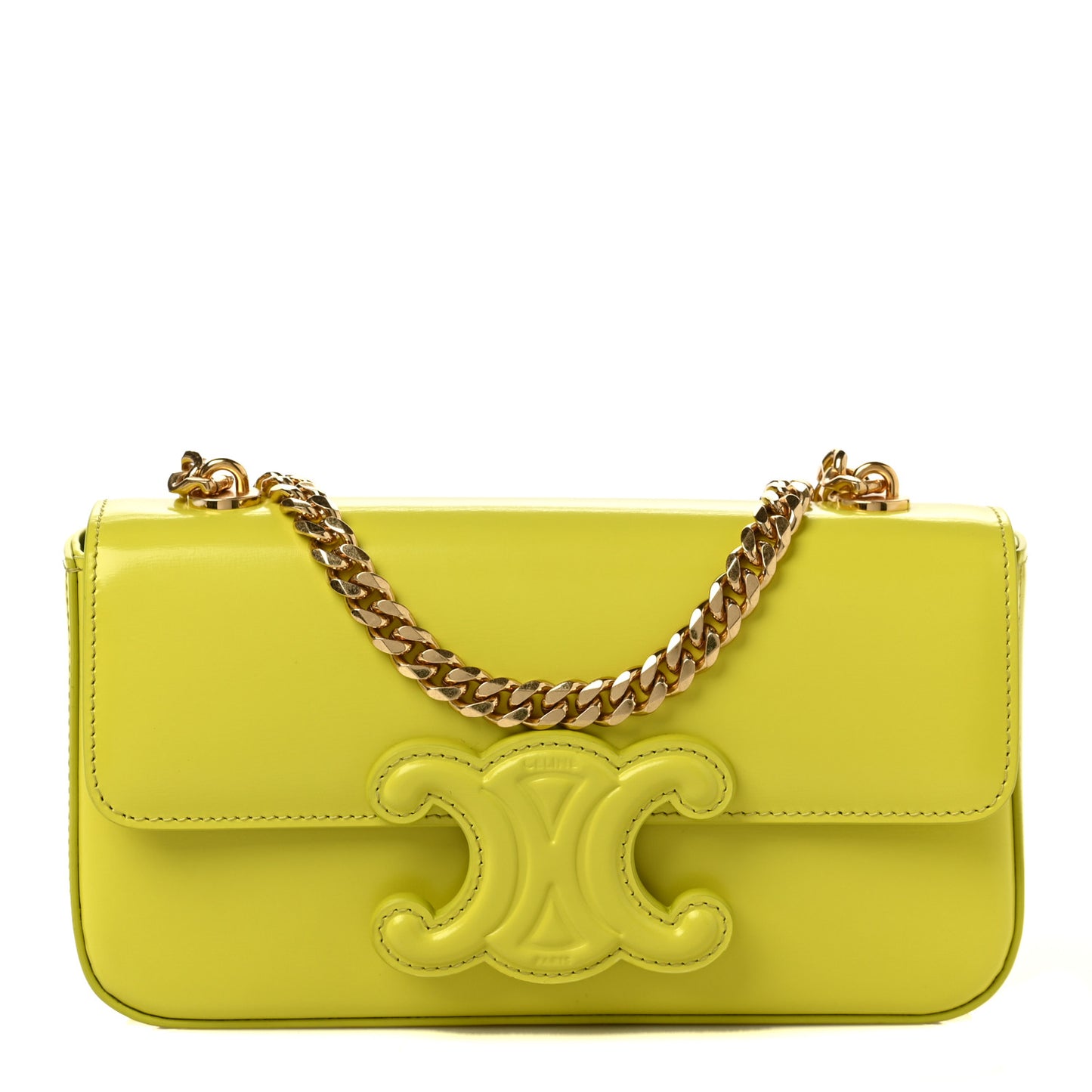 Shiny Calfskin Cuir Triomphe Chain Shoulder Bag Anis