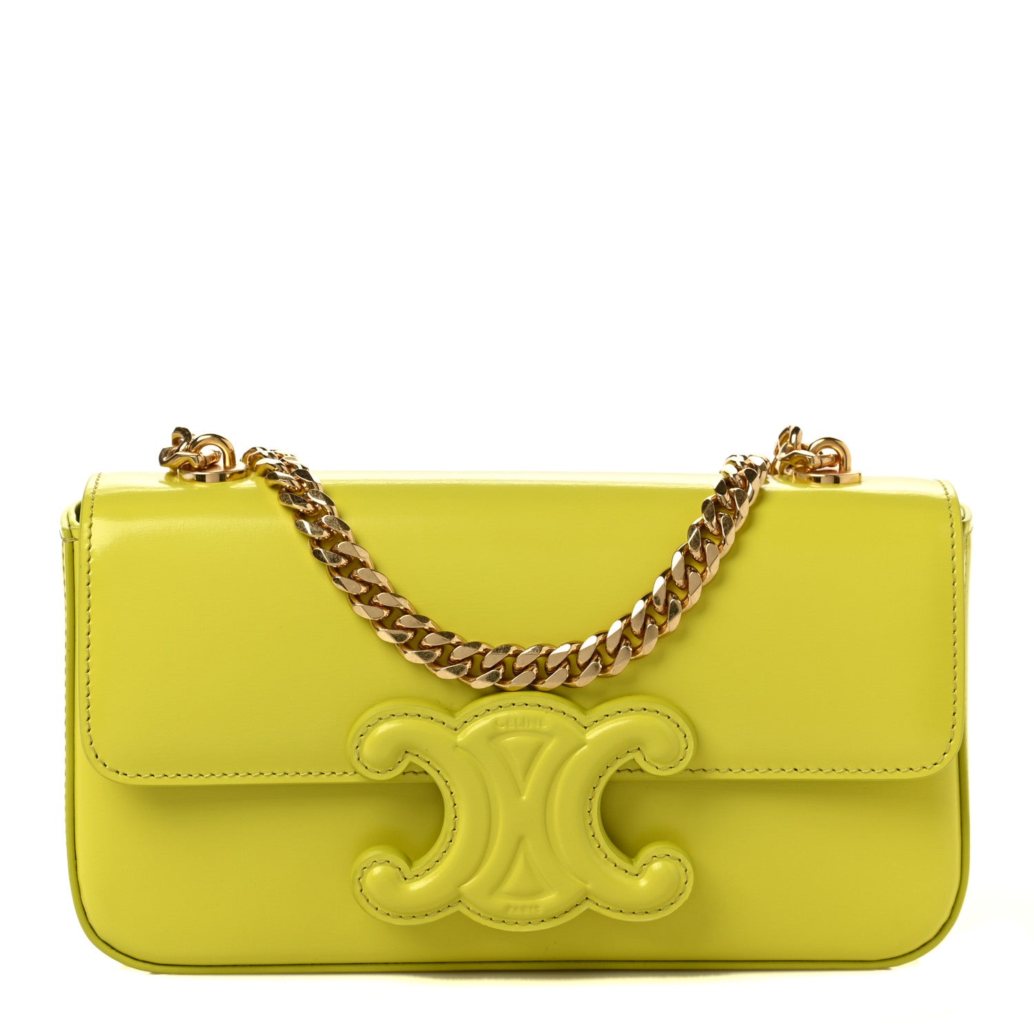 Celine Shiny Calfskin Cuir Triomphe Chain Shoulder Bag Anis 1 of 8