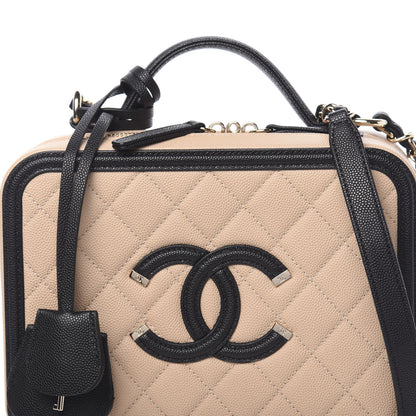Chanel Caviar Quilted Medium CC Filigree Vanity Case Beige Black 8 of 11