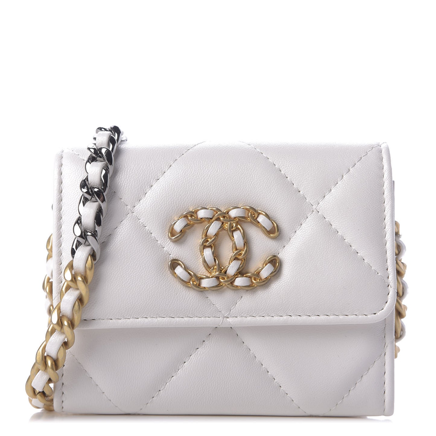 Lambskin Quilted 19 Flap Coin Purse With Chain White