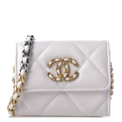 Chanel Lambskin Quilted 19 Flap Coin Purse With Chain White 1 of 10