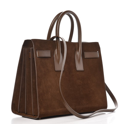 Saint Laurent Suede Calfskin Small Sac De Jour Military Brown 3 of 11