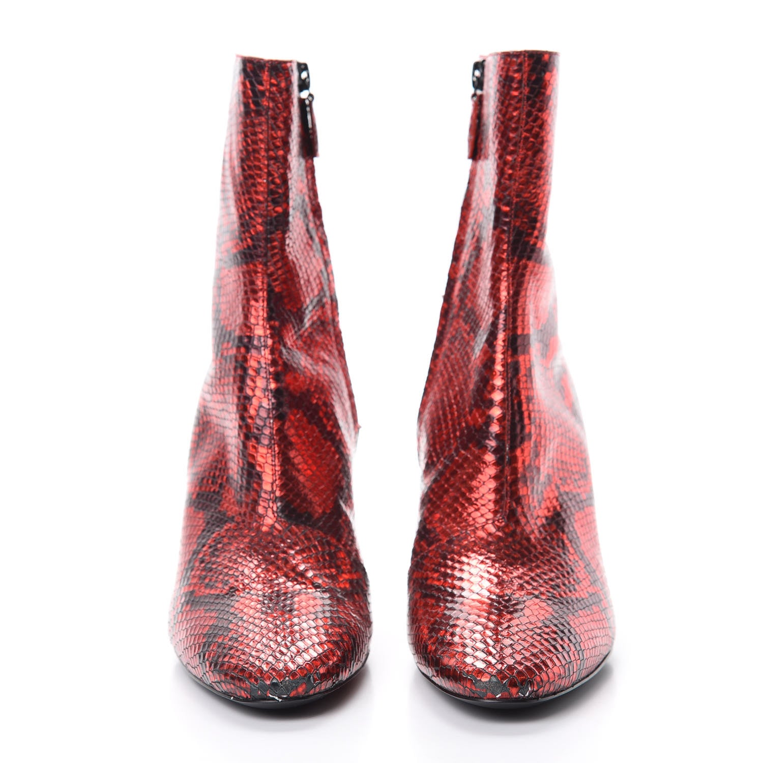 Balenciaga Snakeskin Embossed Calfskin Oval Block Heel Ankle Boots 38 Red 2 of 9