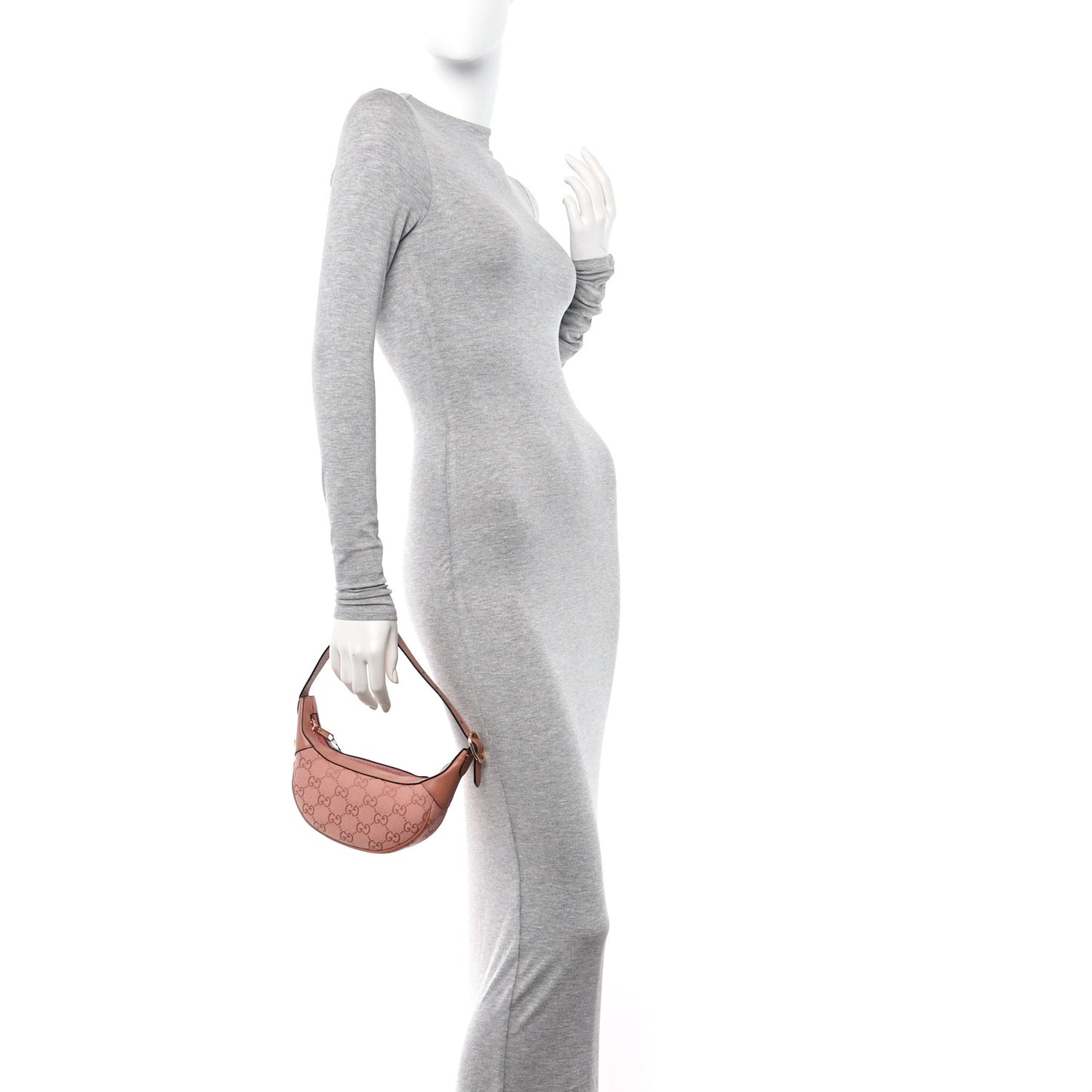GG Supreme Monogram Textured Calfskin Web Mini Ophidia Half Moon Hobo Rose Pink