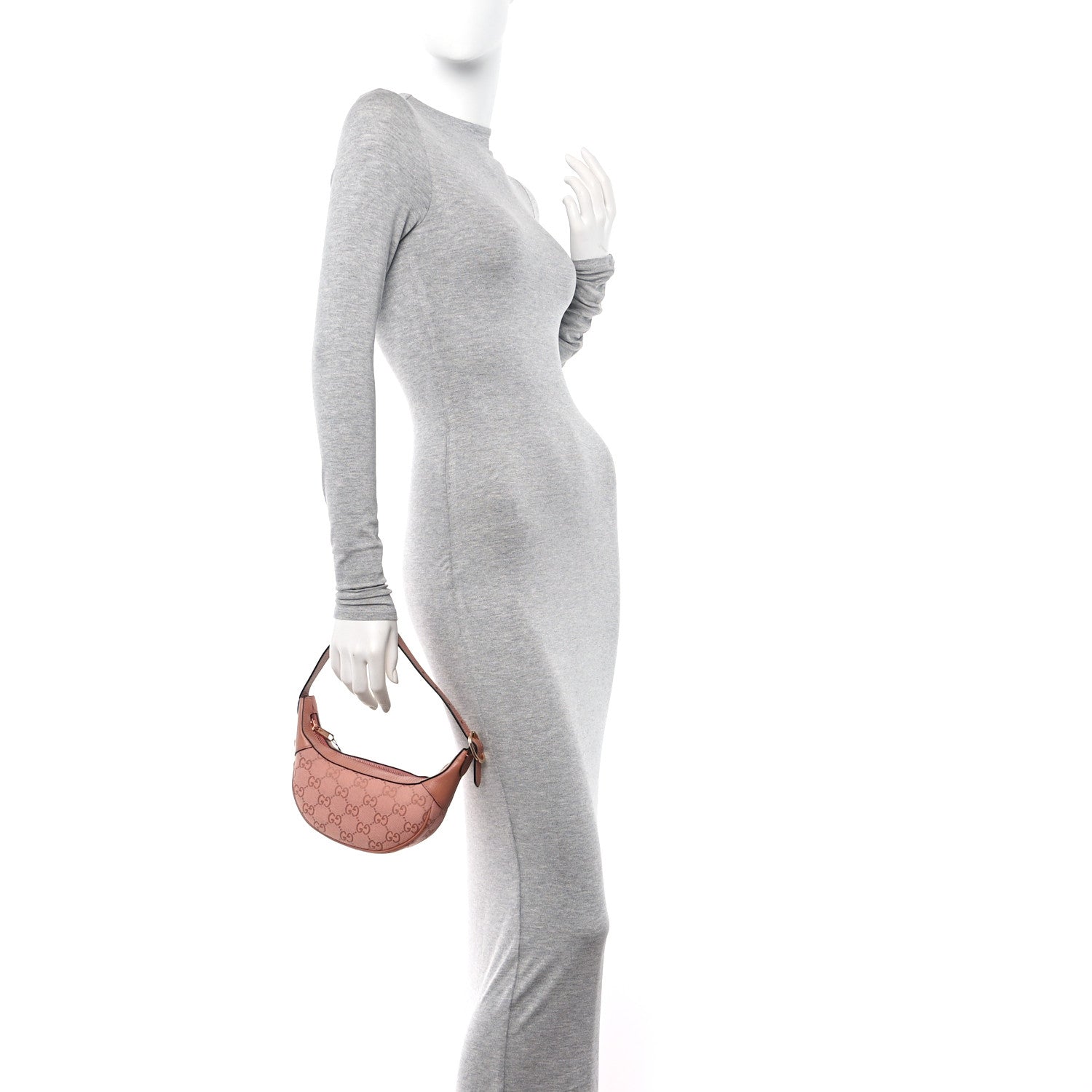 Gucci GG Supreme Monogram Textured Calfskin Web Mini Ophidia Half Moon Hobo Rose Pink 2 of 10