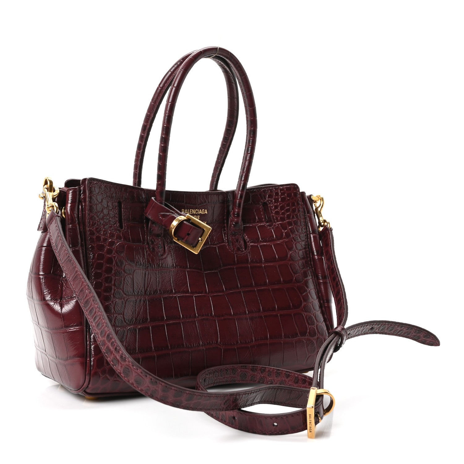 Balenciaga Calfskin Crocodile Embossed Mini Bel Air Carry All Bag Dark Burgundy 3 of 9