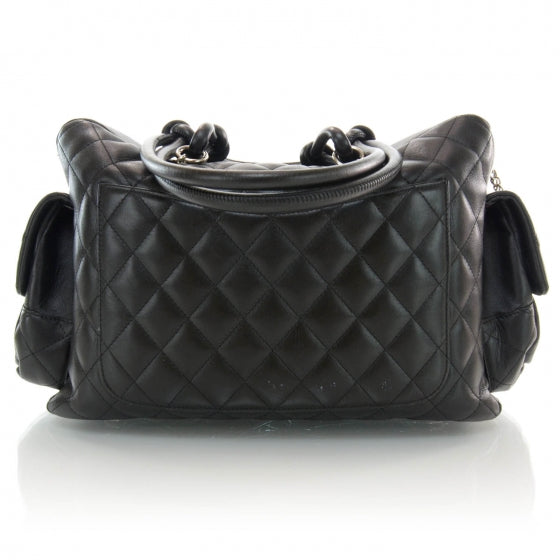 Calfskin Quilted Large Cambon Multipocket Reporter Black White