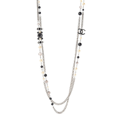 Chanel Pearl Crystal Bead CC Long Necklace Black 1 of 4