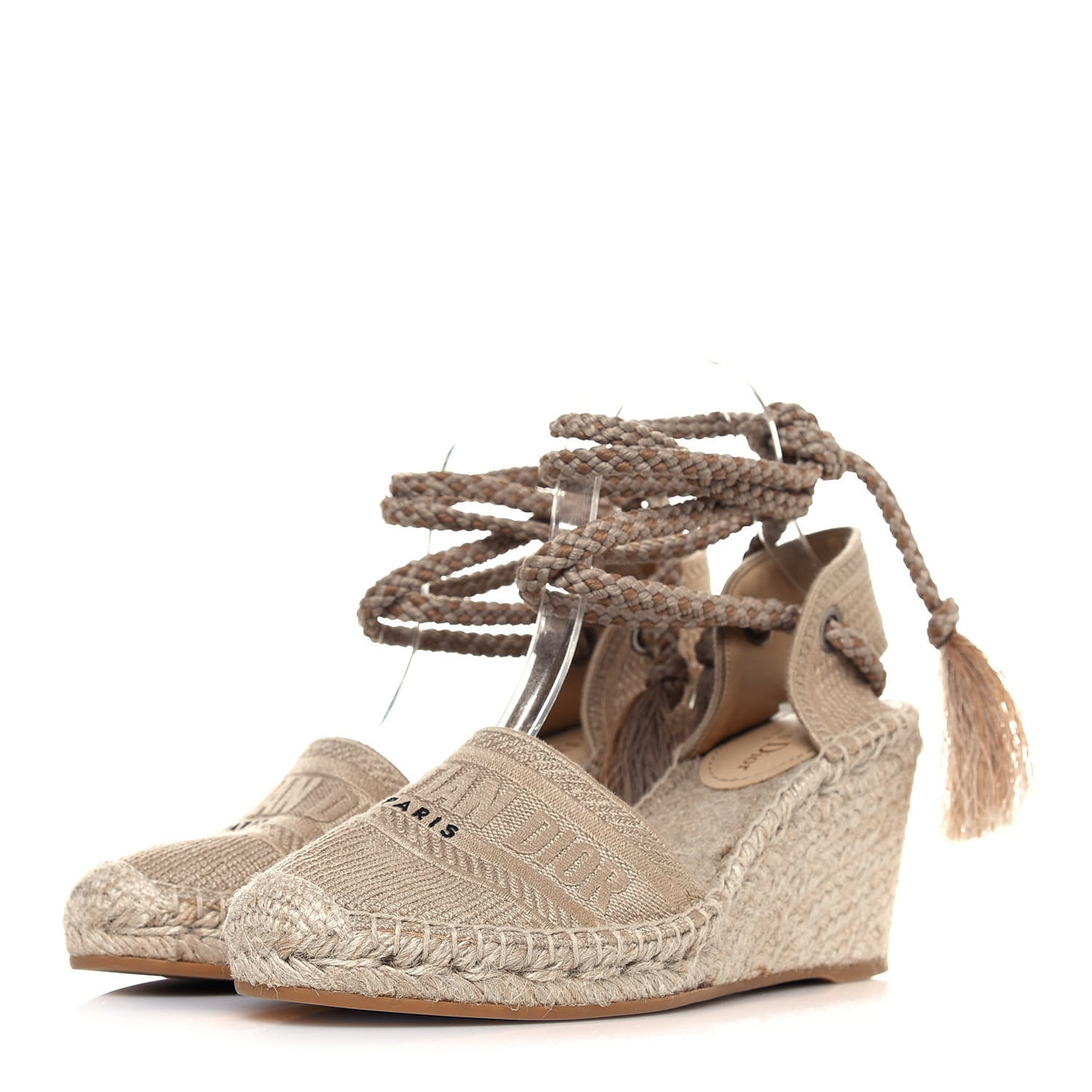 Canvas Embroidered Granville Ankle Tie Espadrille Wedges 39 Cream