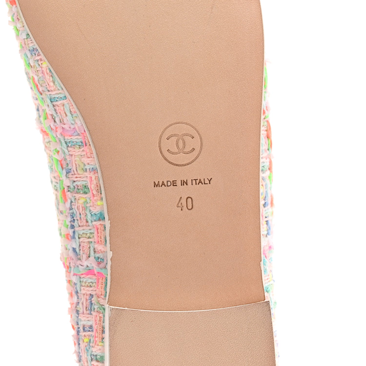 Chanel Cotton Tweed Patent Calfskin Cap Toe Ballerina Flats 40 Light Pink Multicolor White 7 of 10