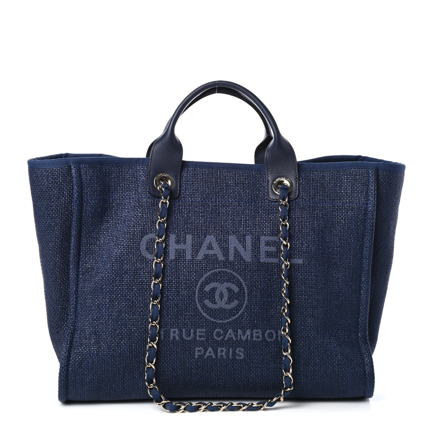 Chanel Woven Straw Raffia Medium Deauville Tote Navy 1 of 4