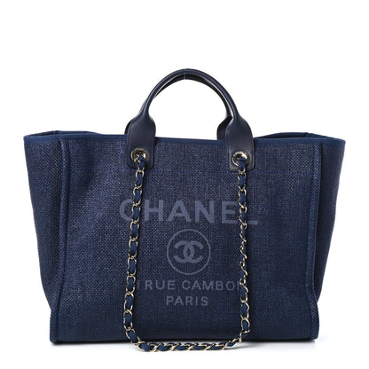 Chanel Woven Straw Raffia Medium Deauville Tote Navy 1 of 4