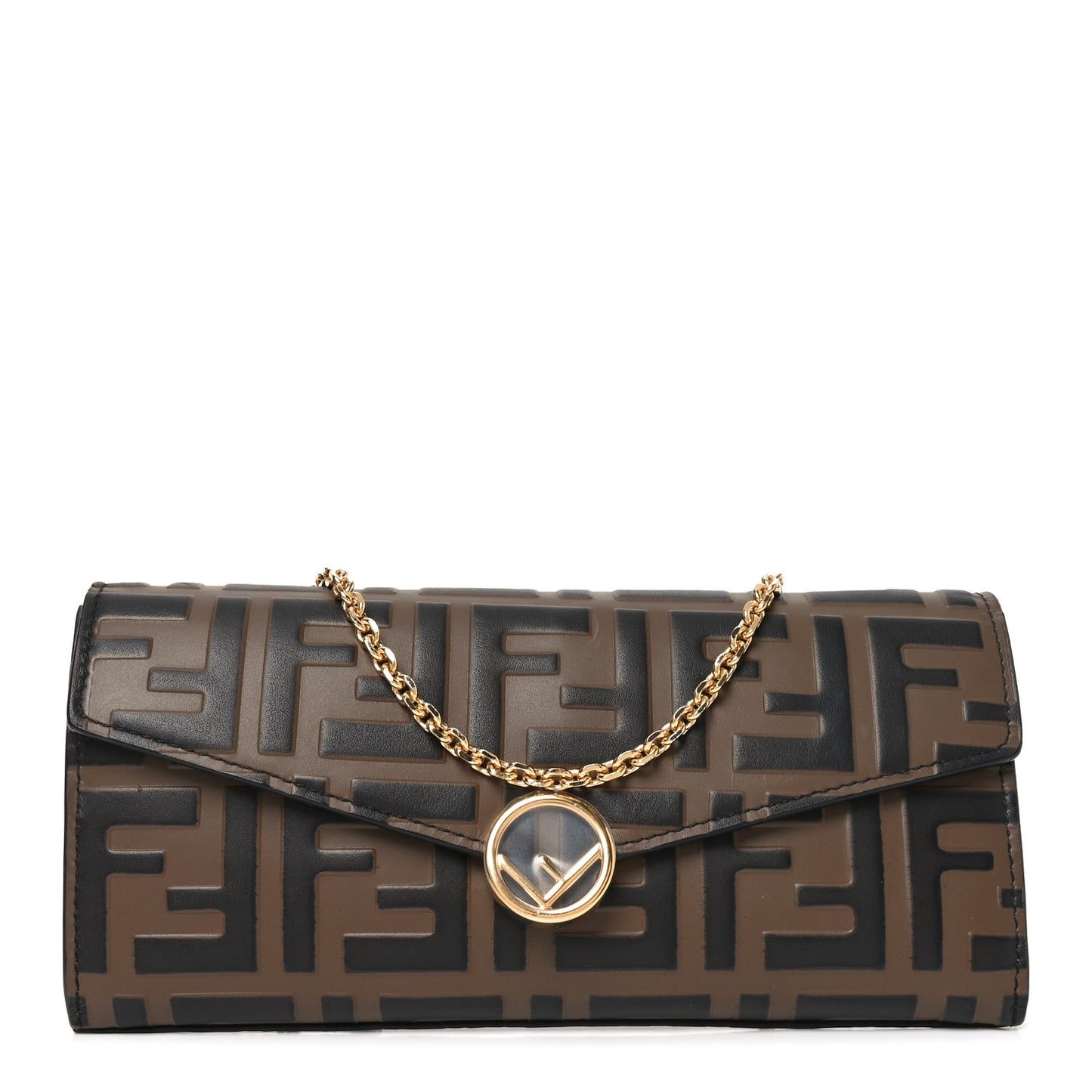 Vitello Soft F is Fendi Bi-Color FF 1974 Embossed Continental Envelope Wallet On Chain Maya Black