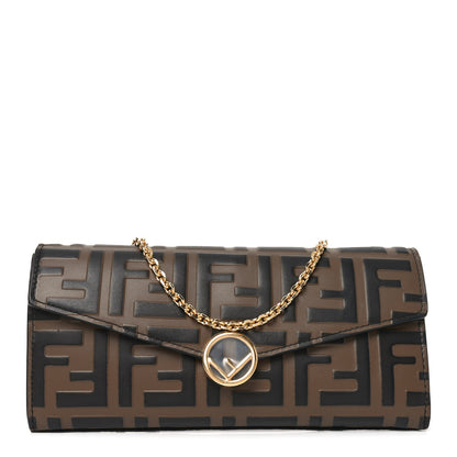 Fendi Vitello Soft F is Fendi Bi-Color FF 1974 Embossed Continental Envelope Wallet On Chain Maya Black 1 of 10
