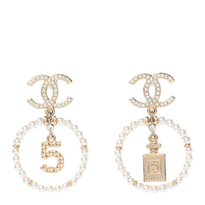 Chanel Crystal Pearl Chanel Charms CC Drop Earrings Gold 1 of 7