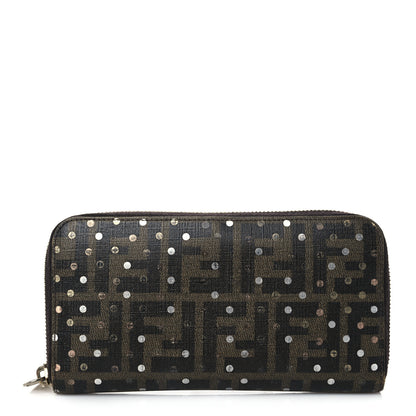 Fendi Zucca Spalmati Polka Dot Zip Around Wallet Tobacco Silver Gold 1 of 7