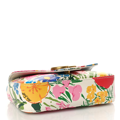 Gucci X KEN SCOTT Calfskin Matelasse Floral Print Super Mini GG Marmont Shoulder Bag Ivory Pink 4 of 8