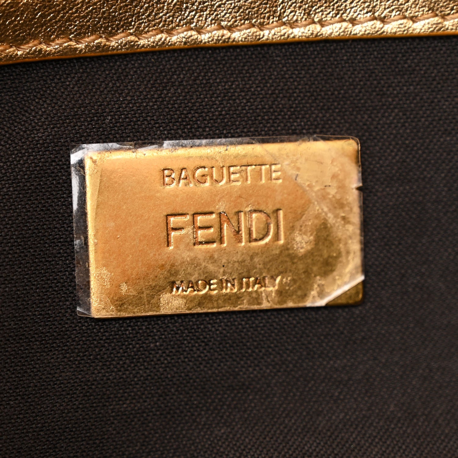 Fendi Vitello Catalan Mirror FF 1974 Embossed Baguette Gold 6 of 13