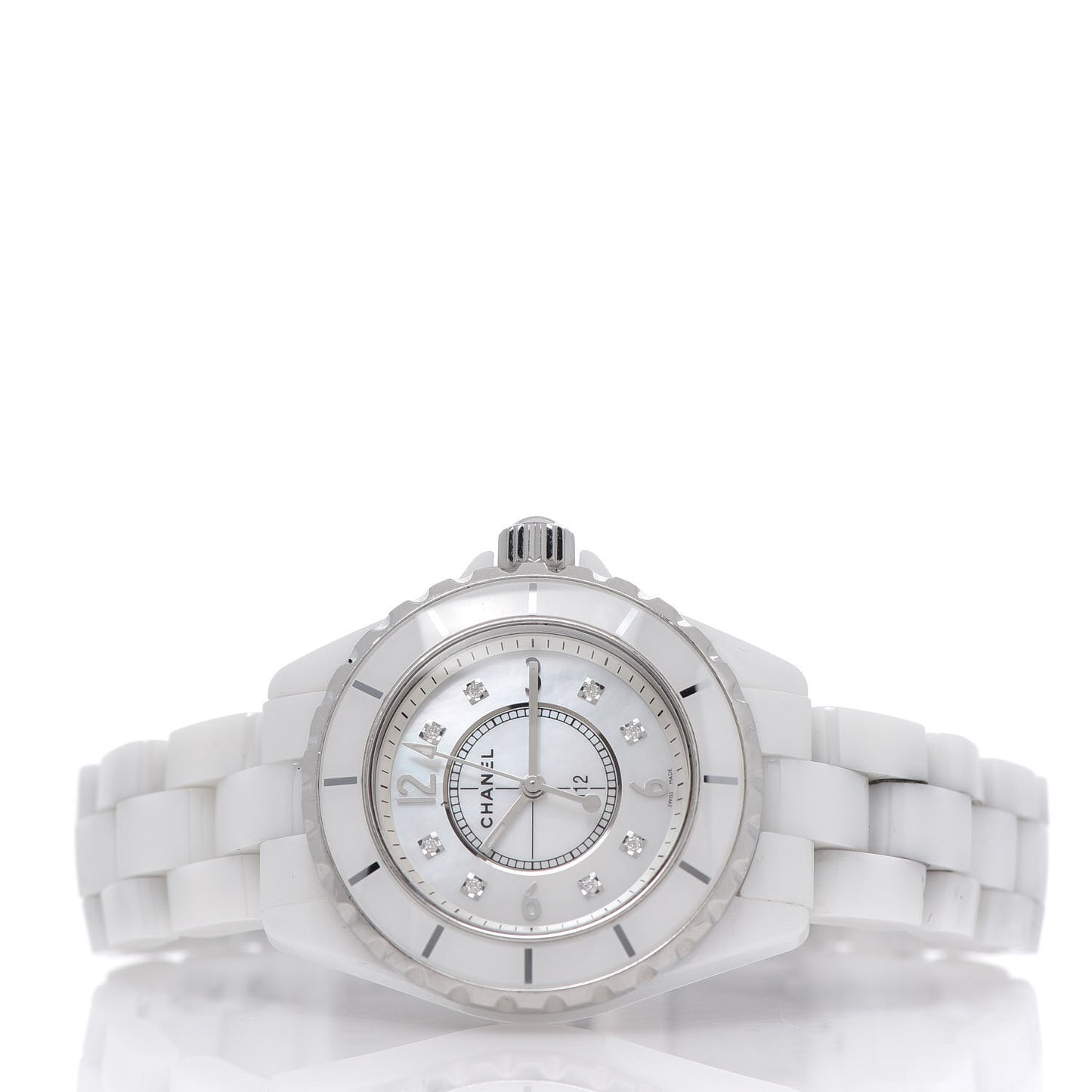 Stainless Steel Ceramic Diamond Mother of Pearl 33mm J12 Quartz Watch White
