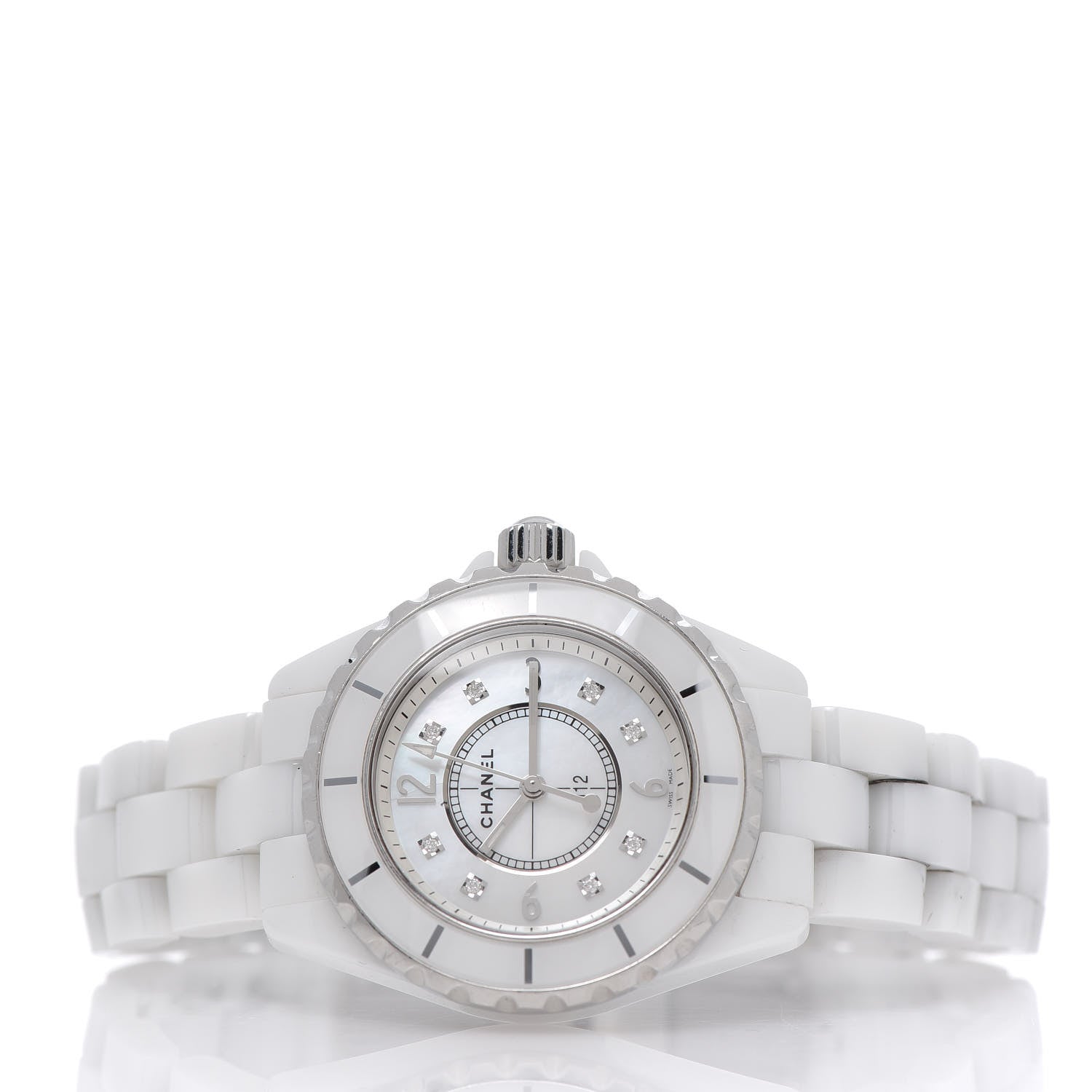 Chanel Stainless Steel Ceramic Diamond Mother of Pearl 33mm J12 Quartz Watch White 3 of 6