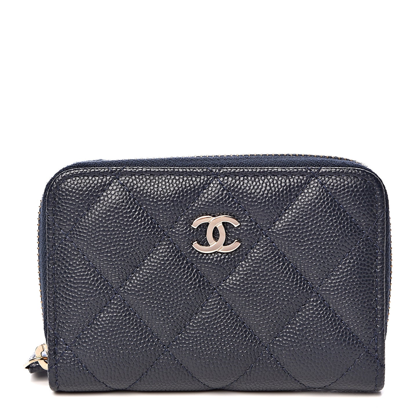 Caviar Quilted Zip Coin Purse Navy