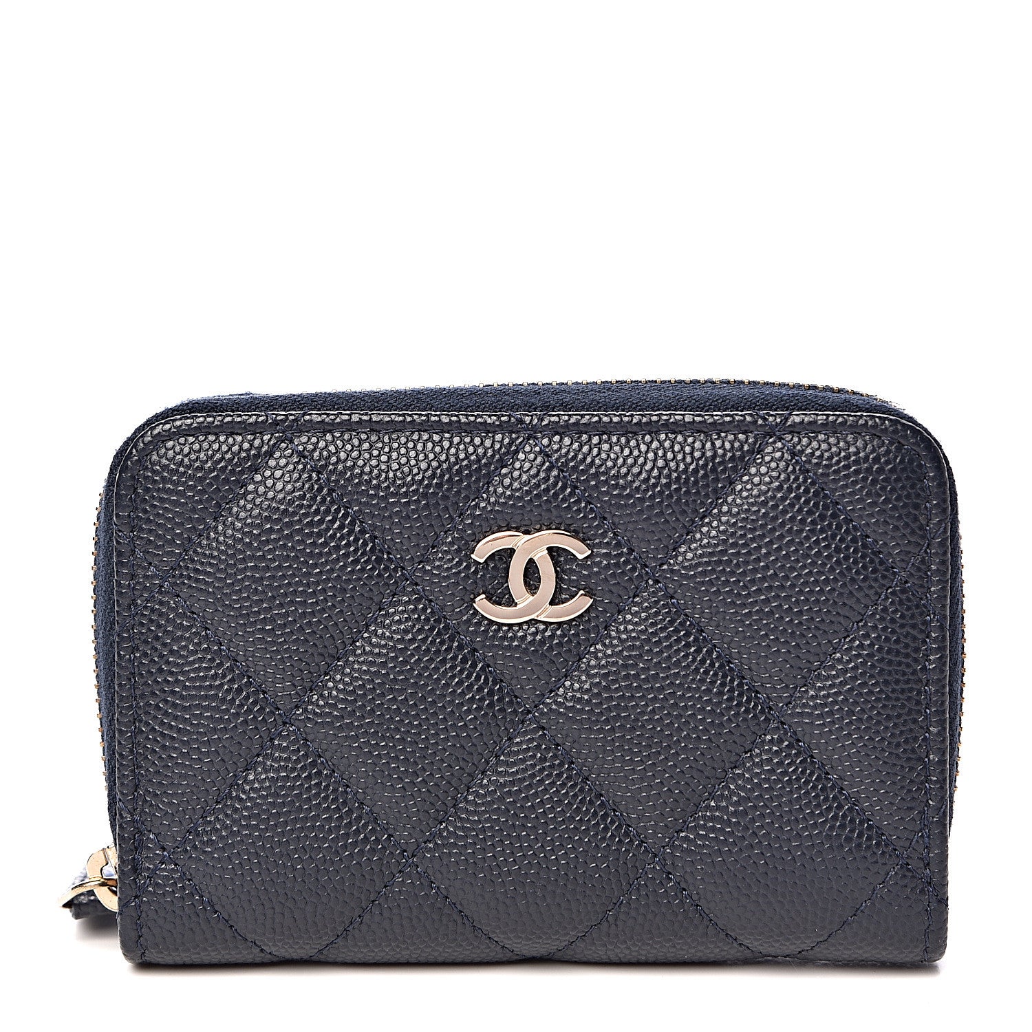Chanel Caviar Quilted Zip Coin Purse Navy 1 of 8