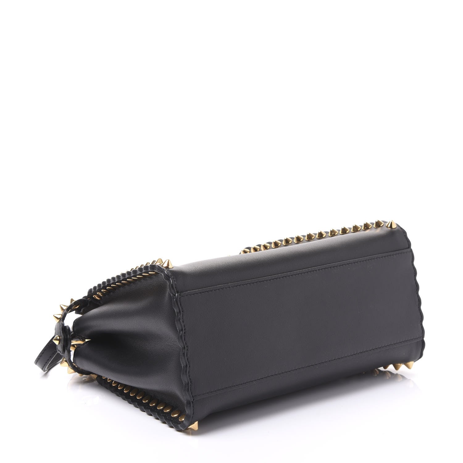 Fendi Vitello Seta Shiny Nappa Scalloped Studded Mini Peekaboo Iconic Satchel Black 3 of 8