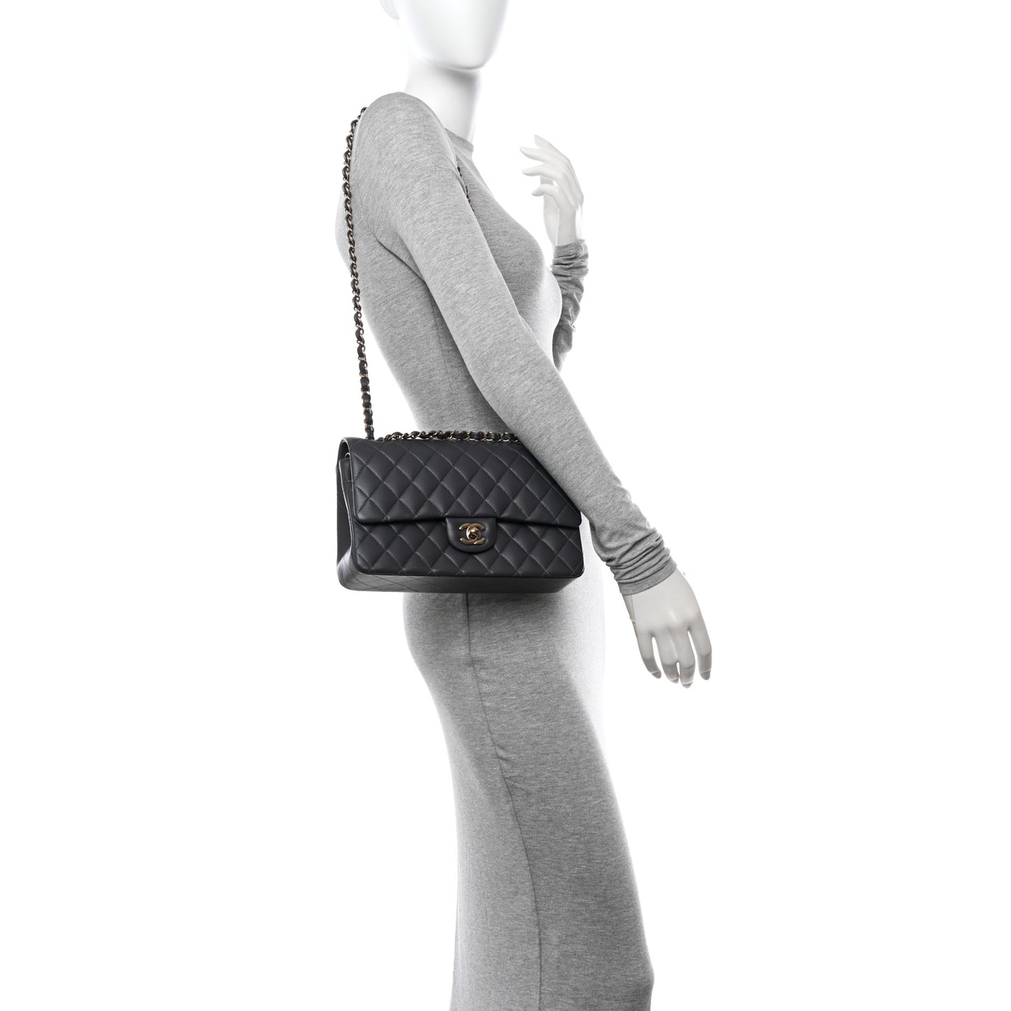 Caviar Quilted Medium Double Flap Dark Grey