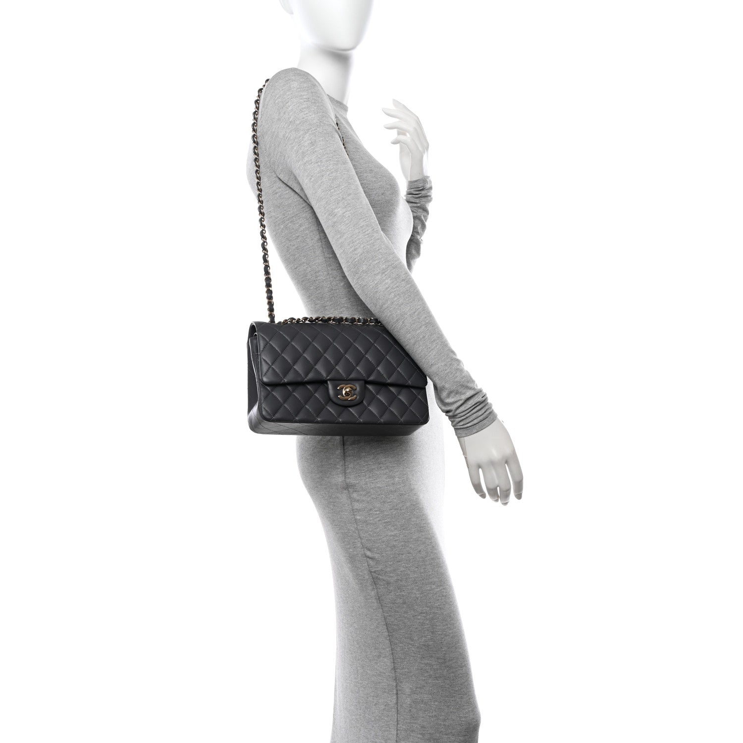 Chanel Caviar Quilted Medium Double Flap Dark Grey 2 of 13