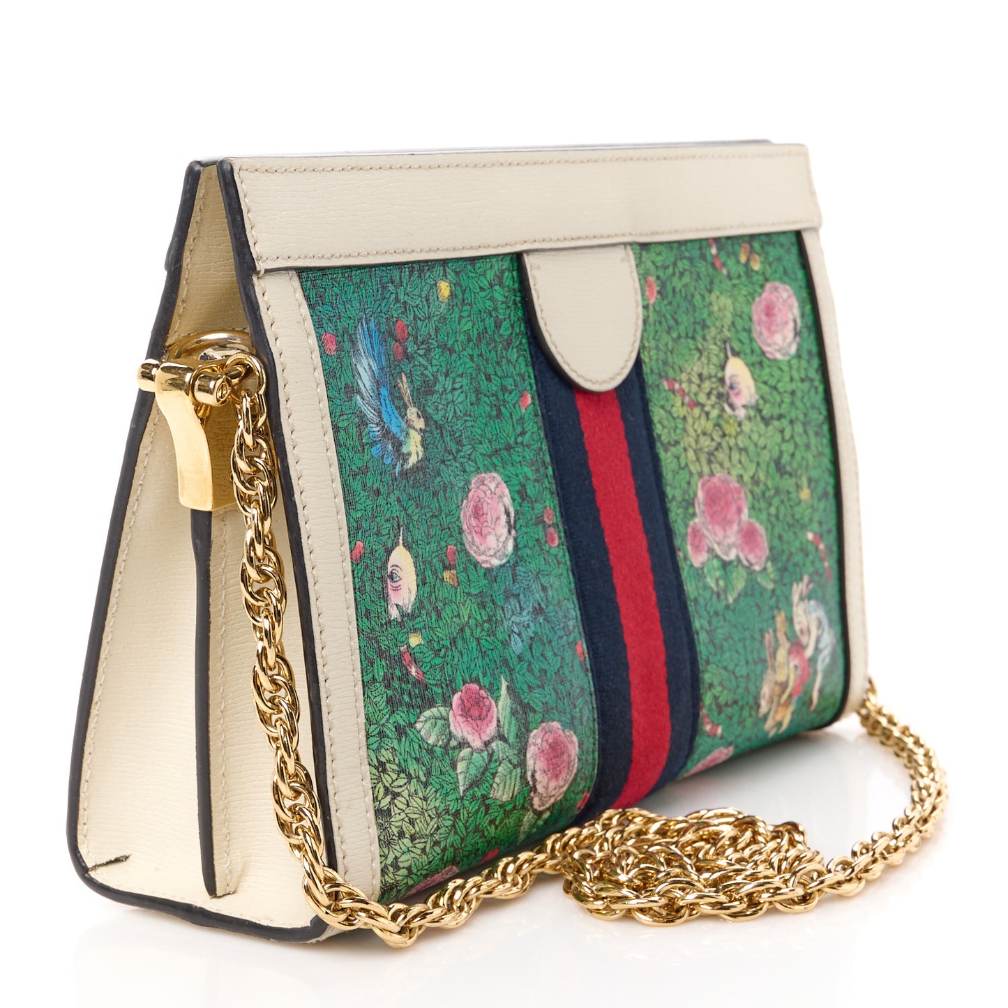 X YUKO HIGUCHI Canvas Calfskin GG Web Yuko Higuchi Print Small Ophidia Chain Shoulder Bag White