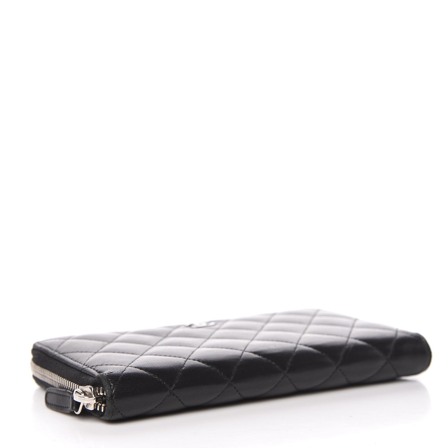 Lambskin Quilted Large Gusset Zip Around Wallet Black