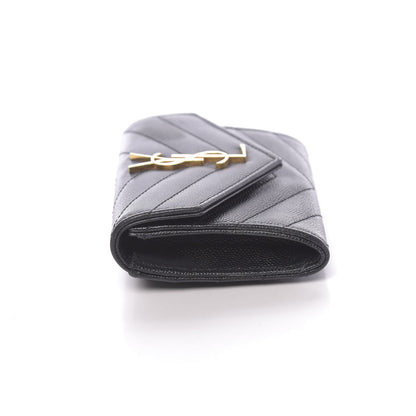 Saint Laurent Grain De Poudre Matelasse Chevron Small Monogram Envelope Wallet Black 7 of 9