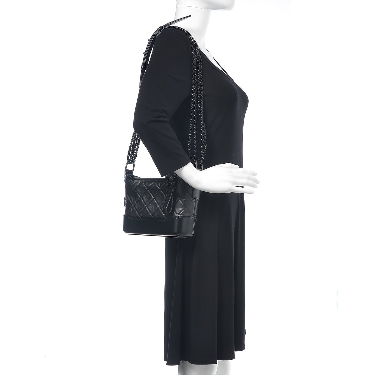 Chanel Aged Calfskin Quilted Small Gabrielle Hobo Black 2 of 9