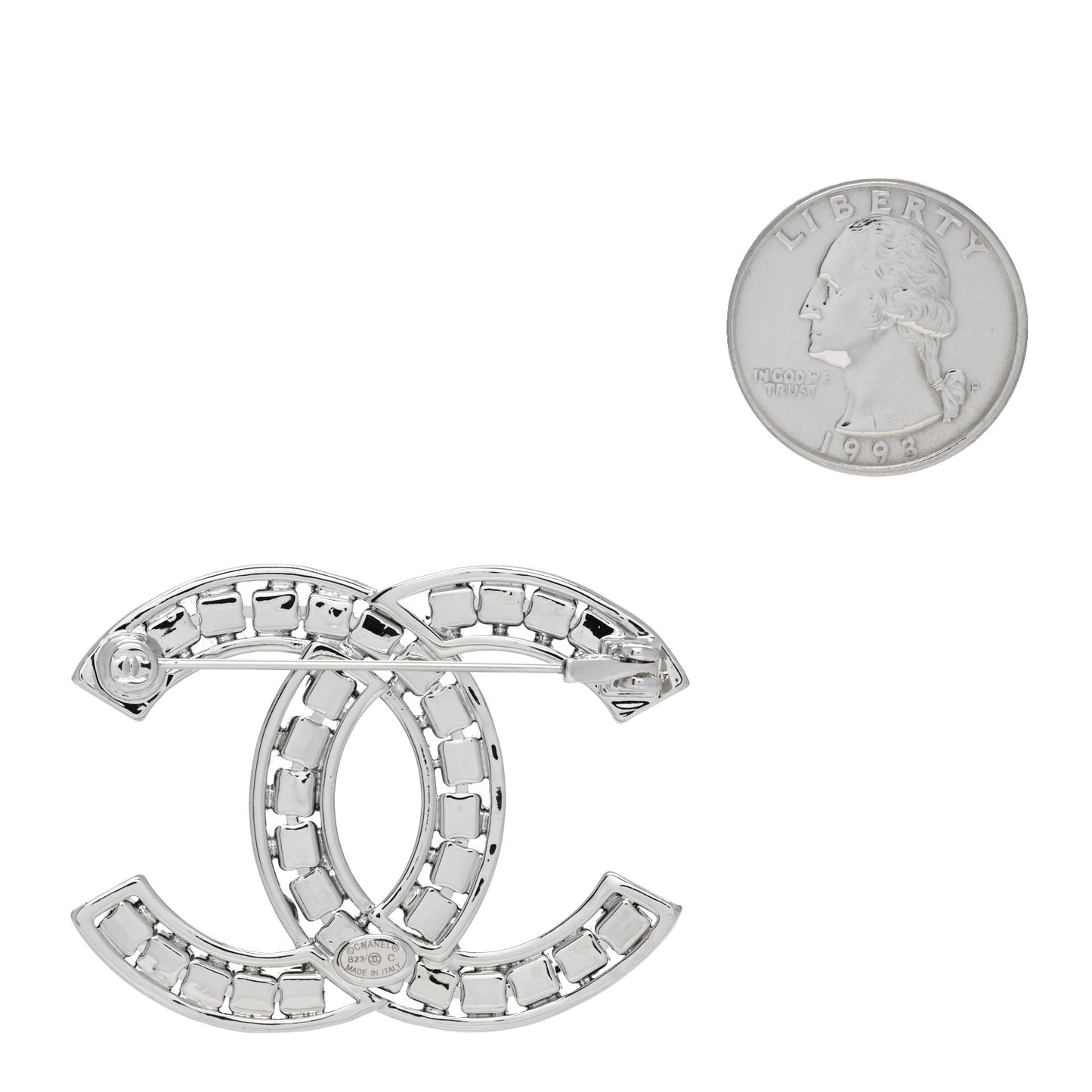 Crystal Large CC Brooch Silver
