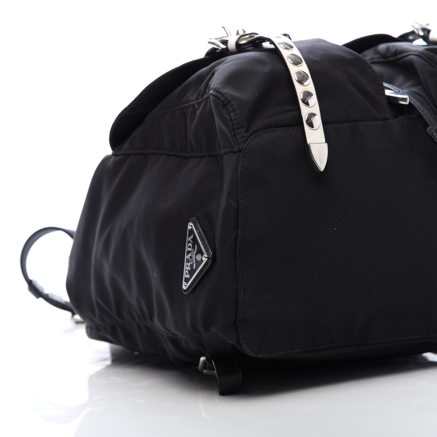Prada Nylon New Vela Studded Backpack Black White 5 of 9