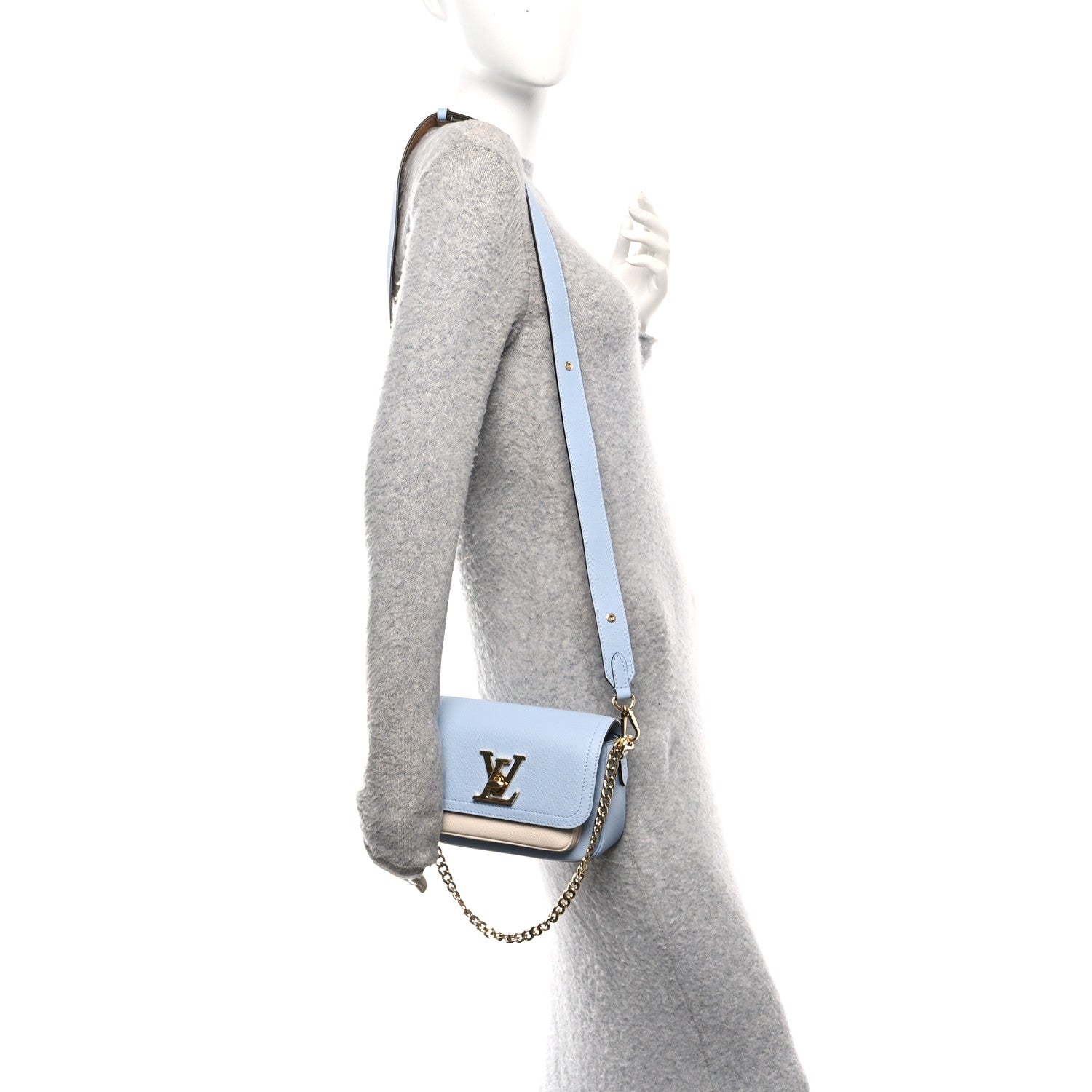 Louis Vuitton Grained Calfskin Lockme Tender Bleu Nuage 2 of 9