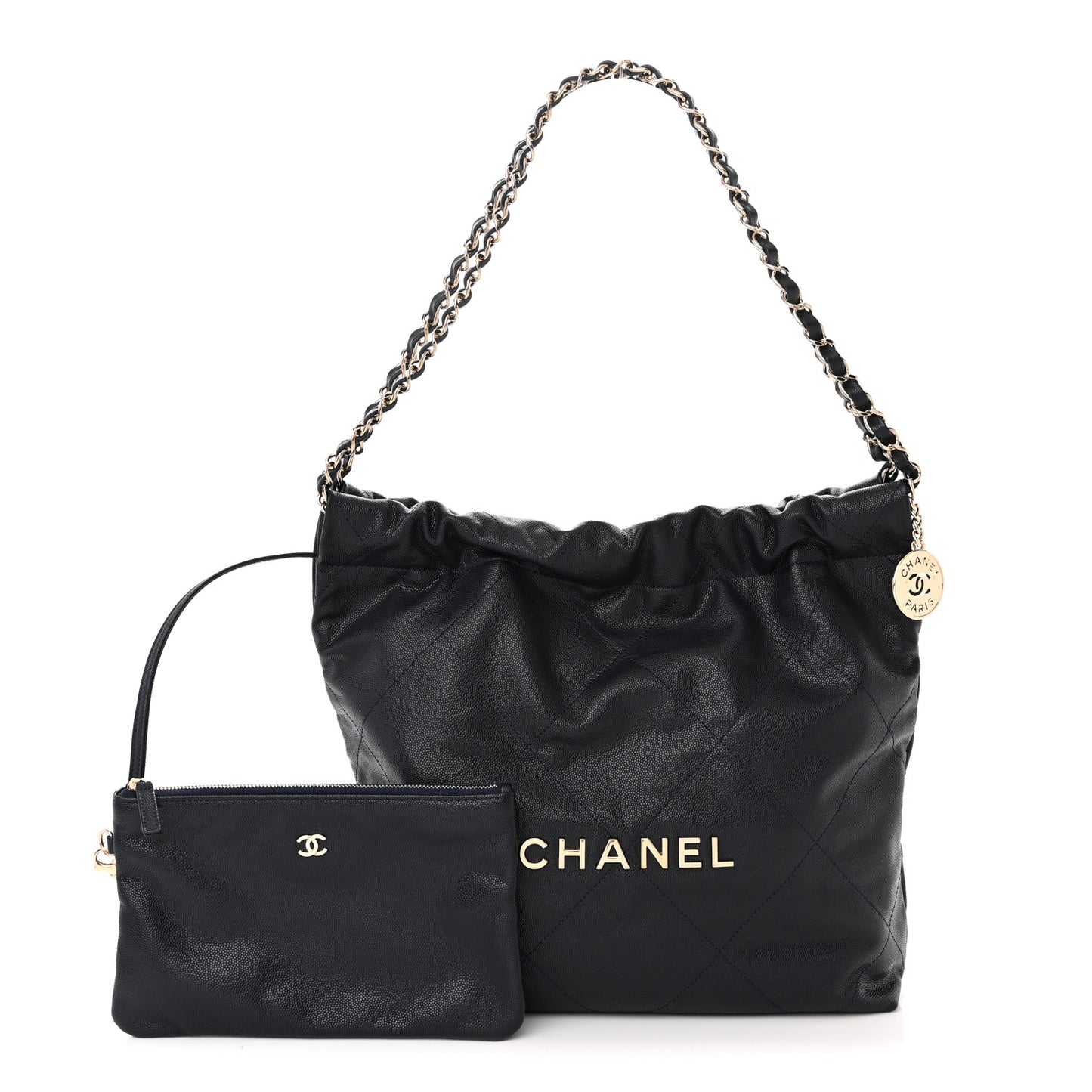 Shiny Caviar Quilted Small Chanel 22 Dark Blue