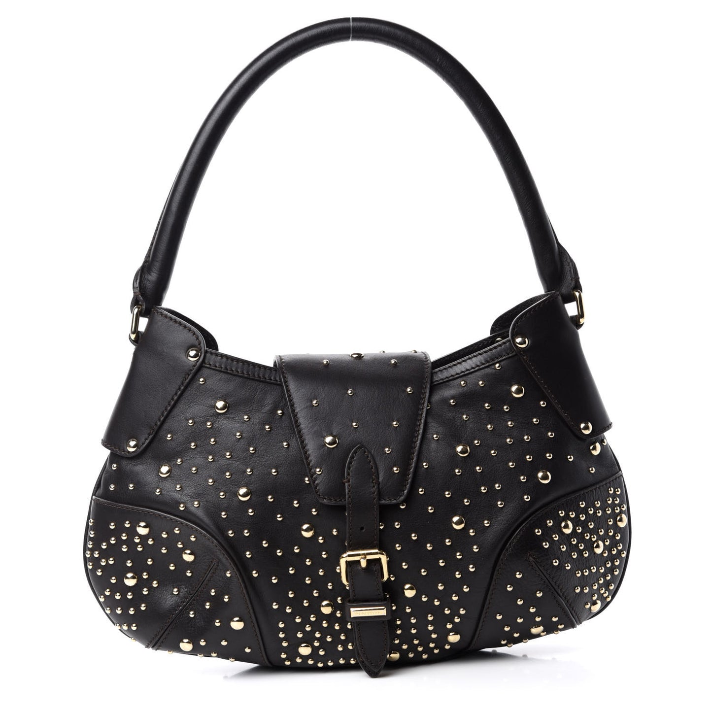 Calfskin Hackford Studded Hobo Brown