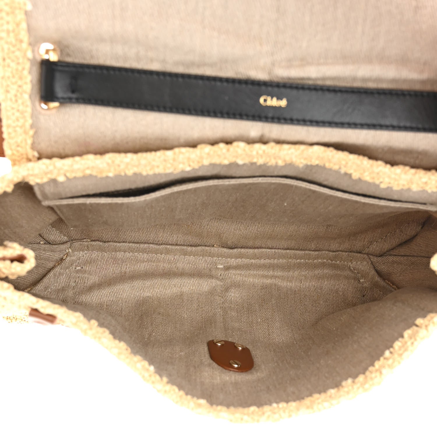 Chloe Raffia Calfskin Medium Penelope Shoulder Bag Tan 5 of 11