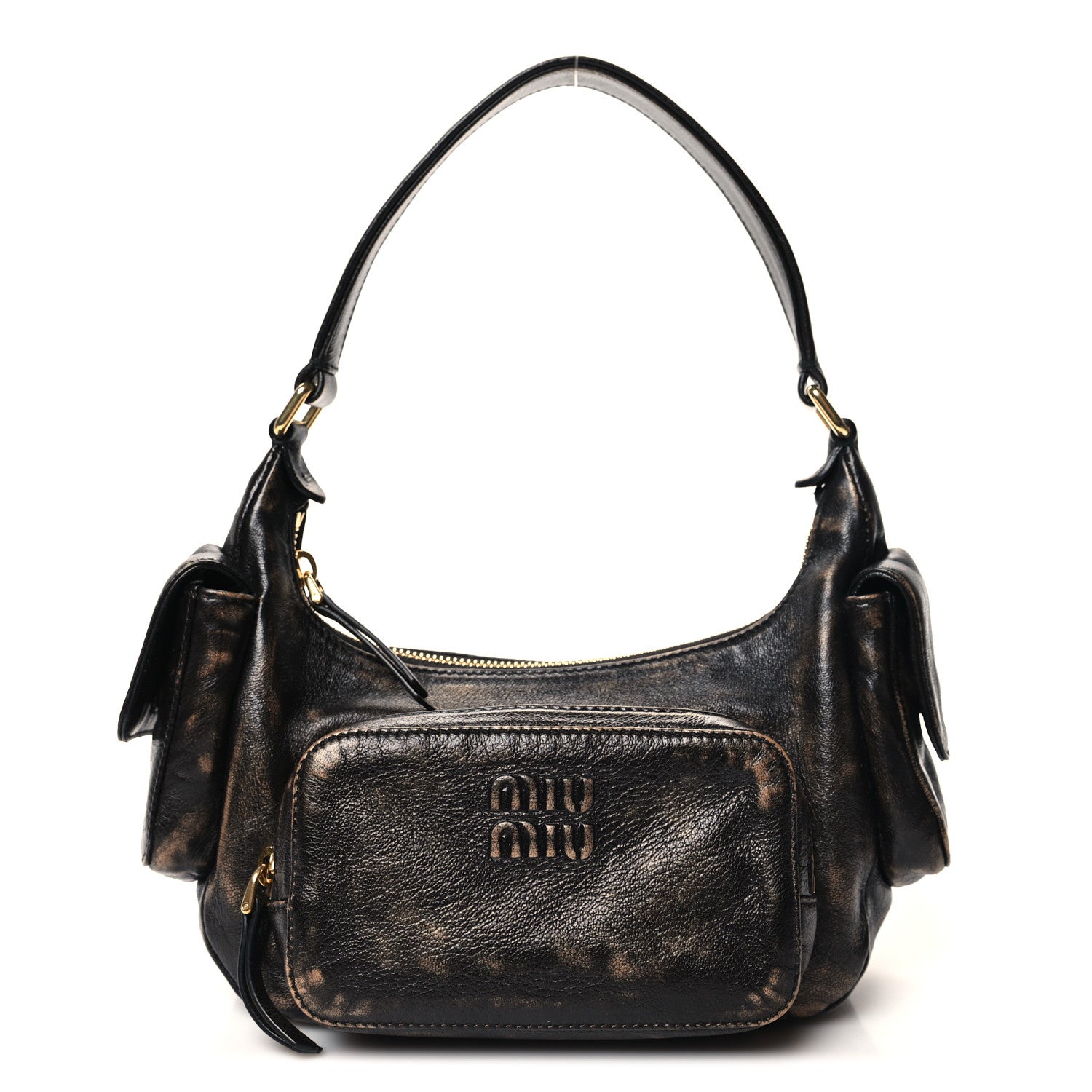 Miu Miu Distressed Nappa Pocket Bag Sand Coffee 1 of 9