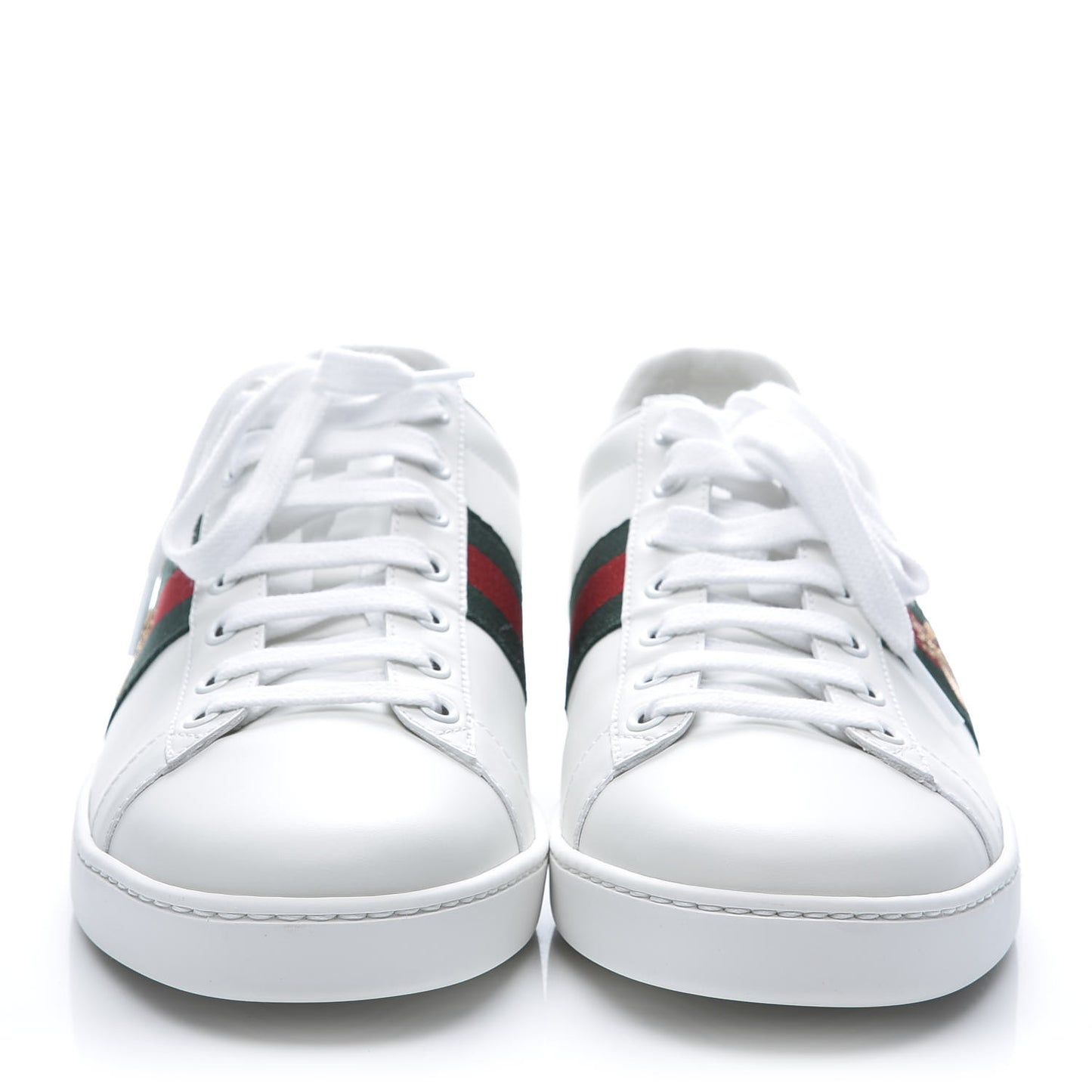 Calfskin Ayers Bee Embroidered Womens Ace Sneakers 41 White Green