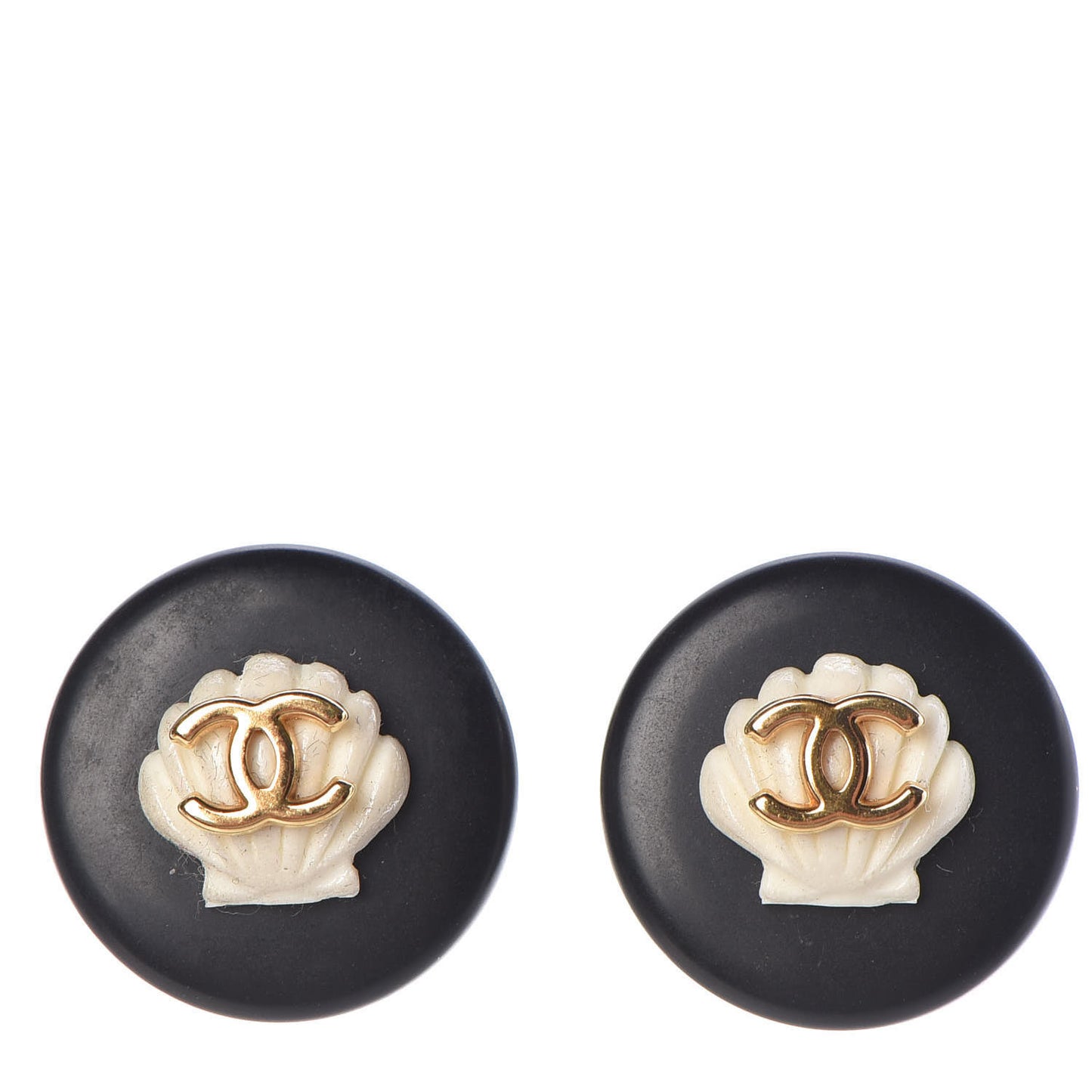 Resin CC Shell Clip On Earrings Black White