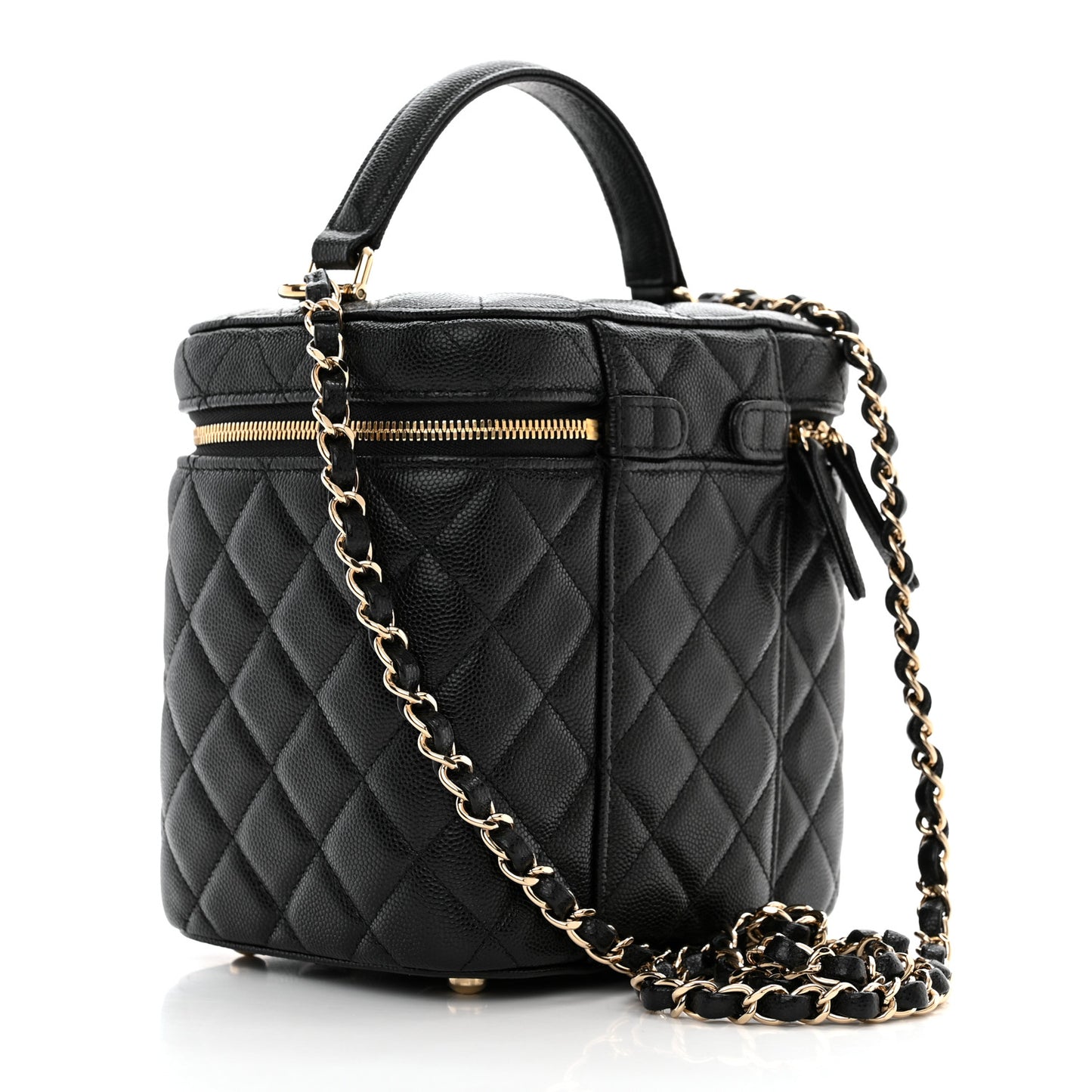 Caviar Quilted Small Top Handle Vanity Case With Chain Black
