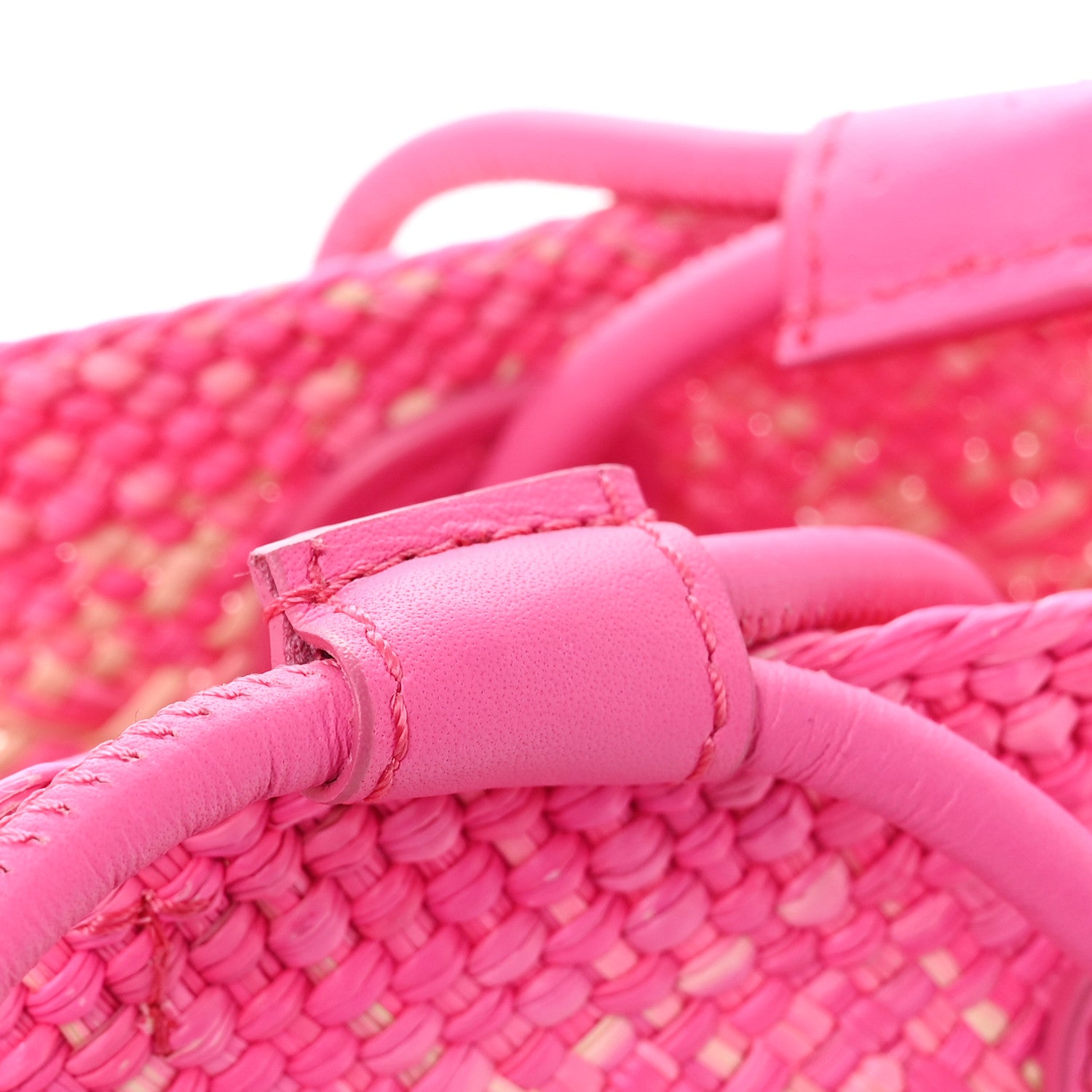 Loewe Iraca Palm Calfskin Small Anagram Basket Bag Fuchsia 12 of 13