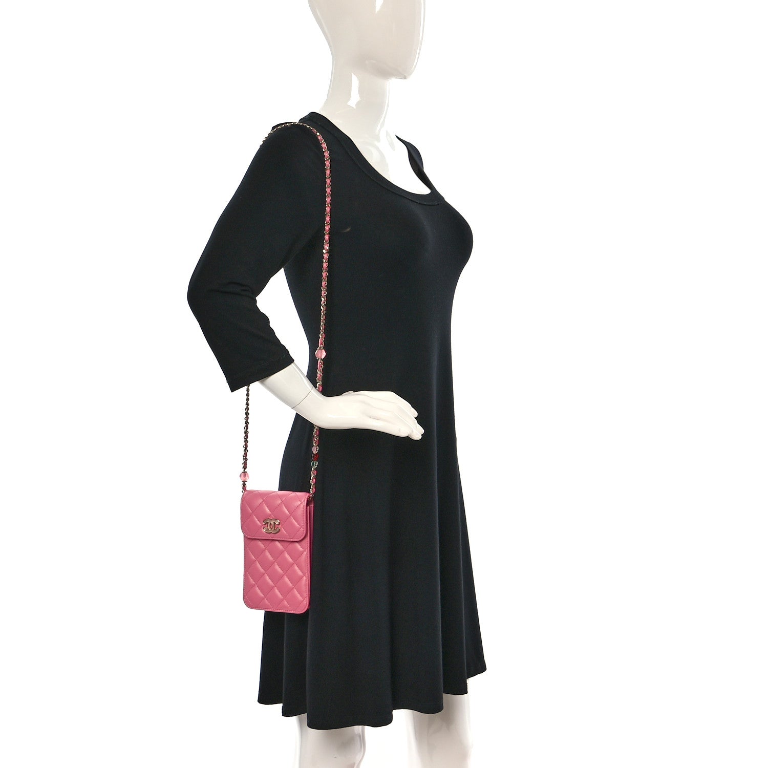 Chanel Lambskin Resin Quilted Phone Holder With Chain Pink 2 of 19